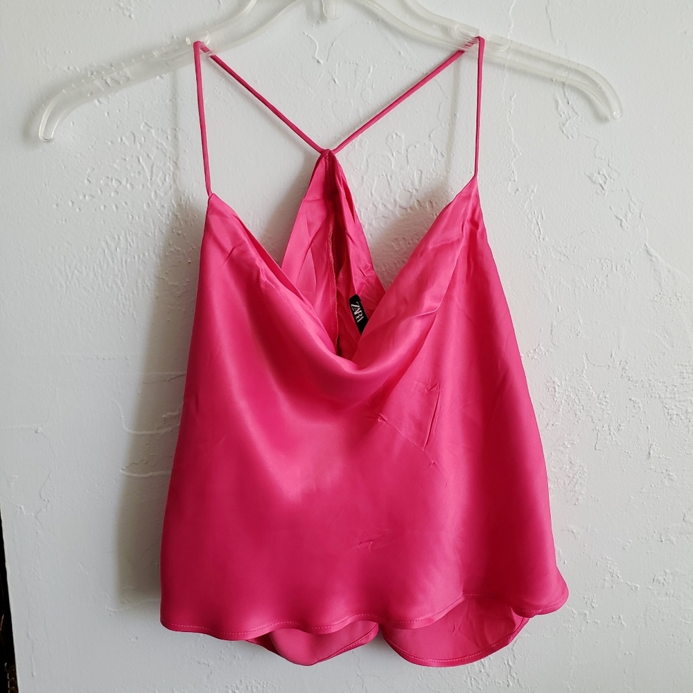 NWT Zara size Large pink satin camisole tank top club party festival rave